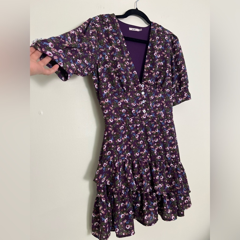 🛍️Mi Ami Francescas Women Purple Cottagecore Mini Dress Flowy Y2K Ruffled Medium - Picture 16 of 16